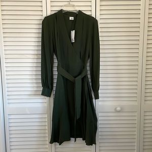 Iris & Ink Forest Green Silk Wrap Dress